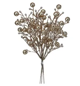 14" GLITTER BERRY VP BEAD CHRISMAS PICK PKG/3 - CHAMPAGNE