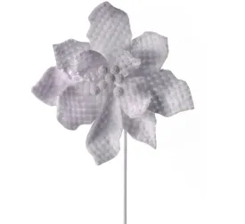 20" QUILTED SNOW POINSETTIA STEM - WHITE