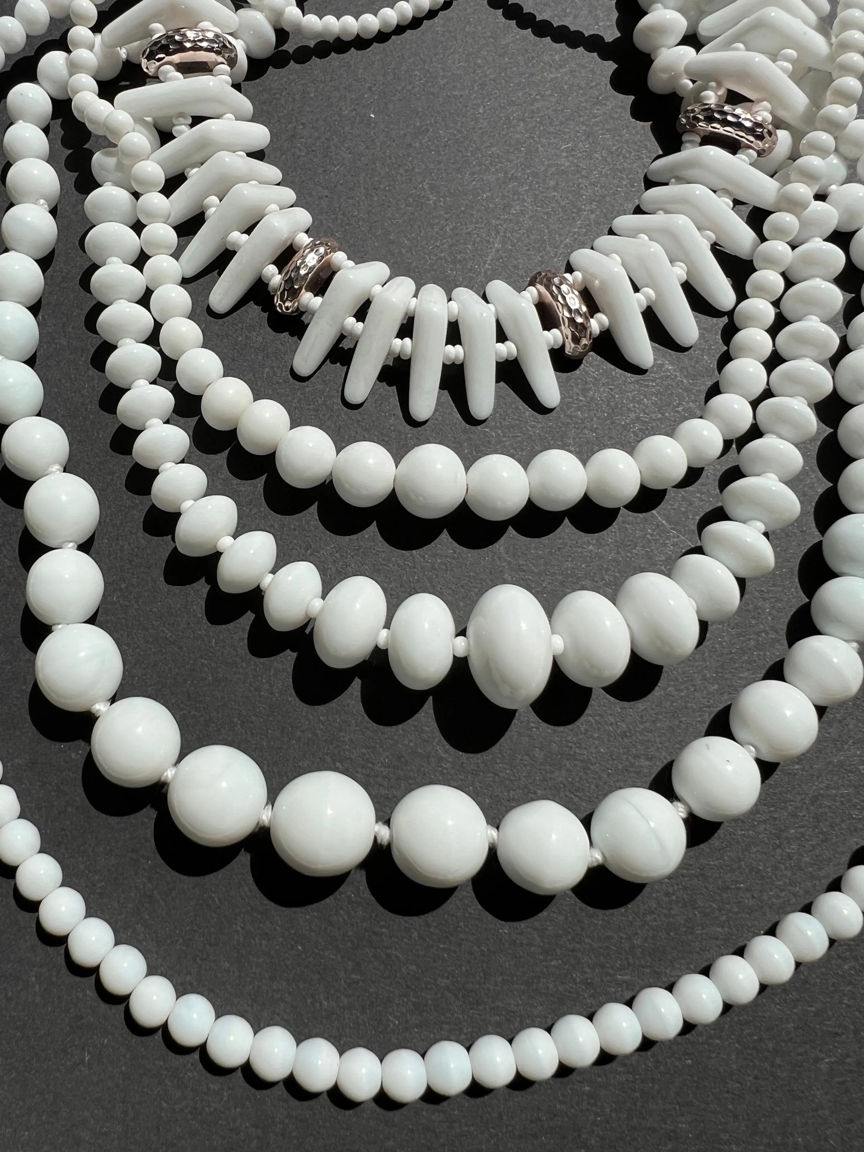 5 Vintage White Glass Necklaces