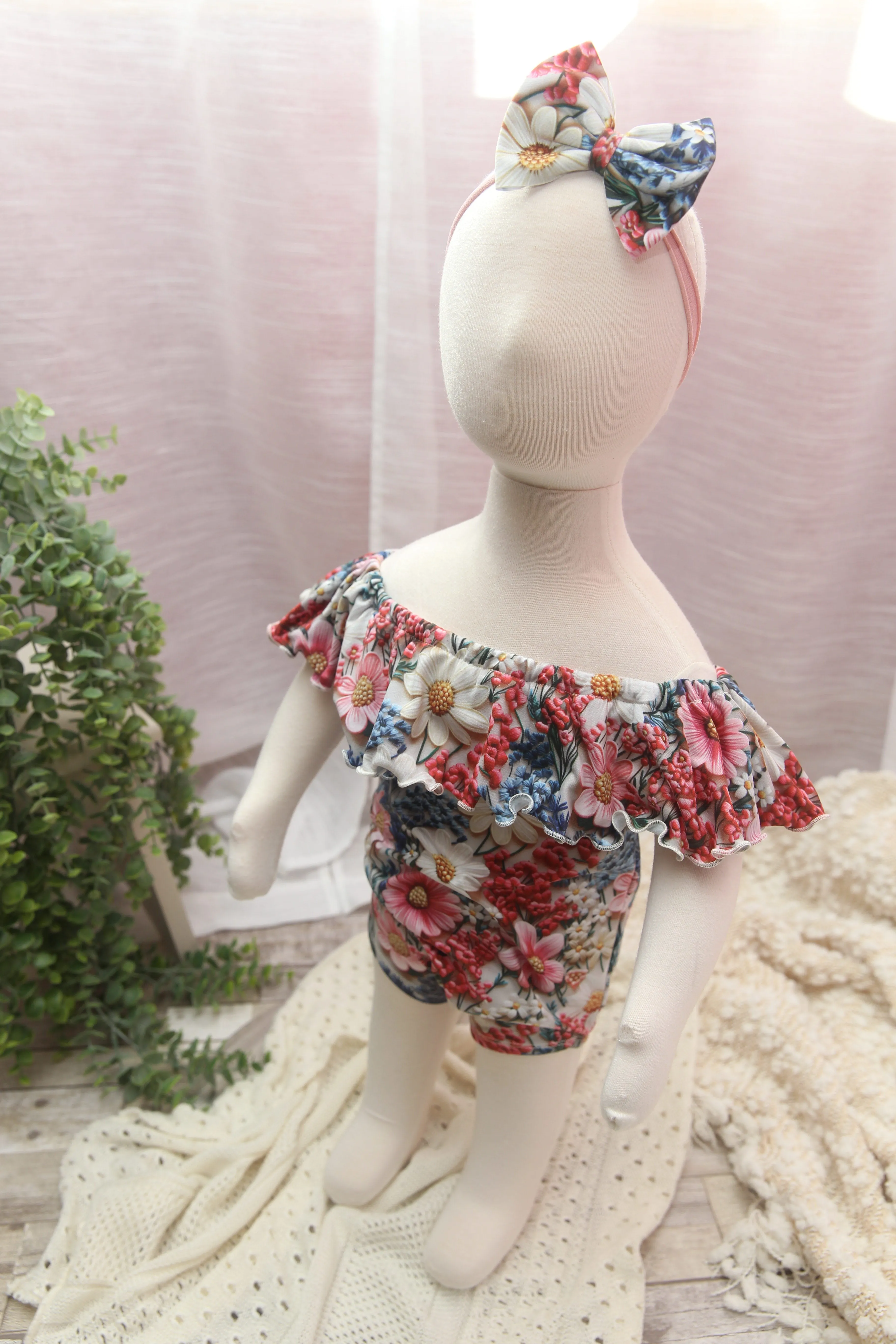 Anisa- Newborn or Sitter Flutter Romper; Newborn Romper; Sitter Romper; 3D Meadow; MADE TO ORDER