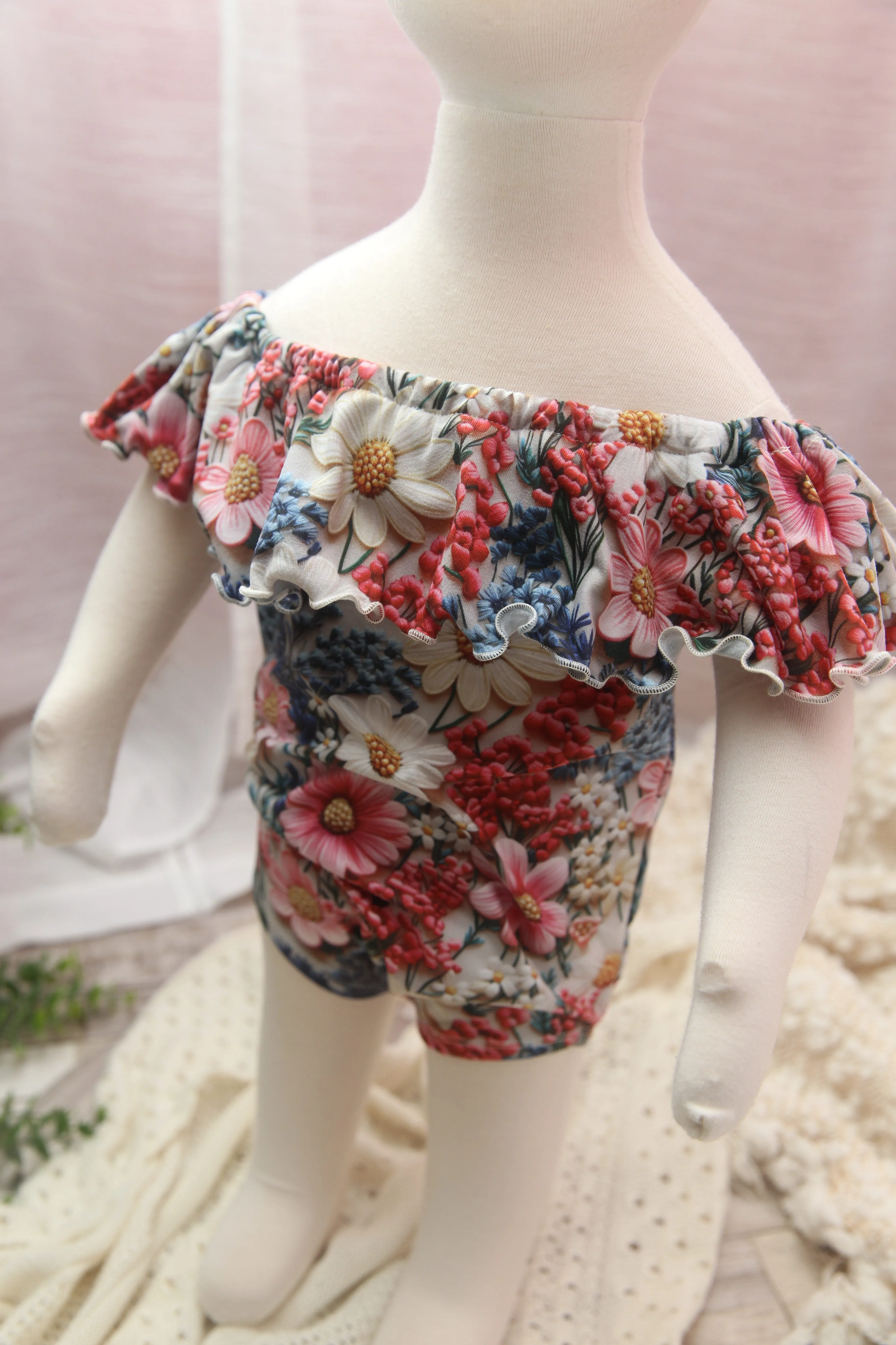 Anisa- Newborn or Sitter Flutter Romper; Newborn Romper; Sitter Romper; 3D Meadow; MADE TO ORDER