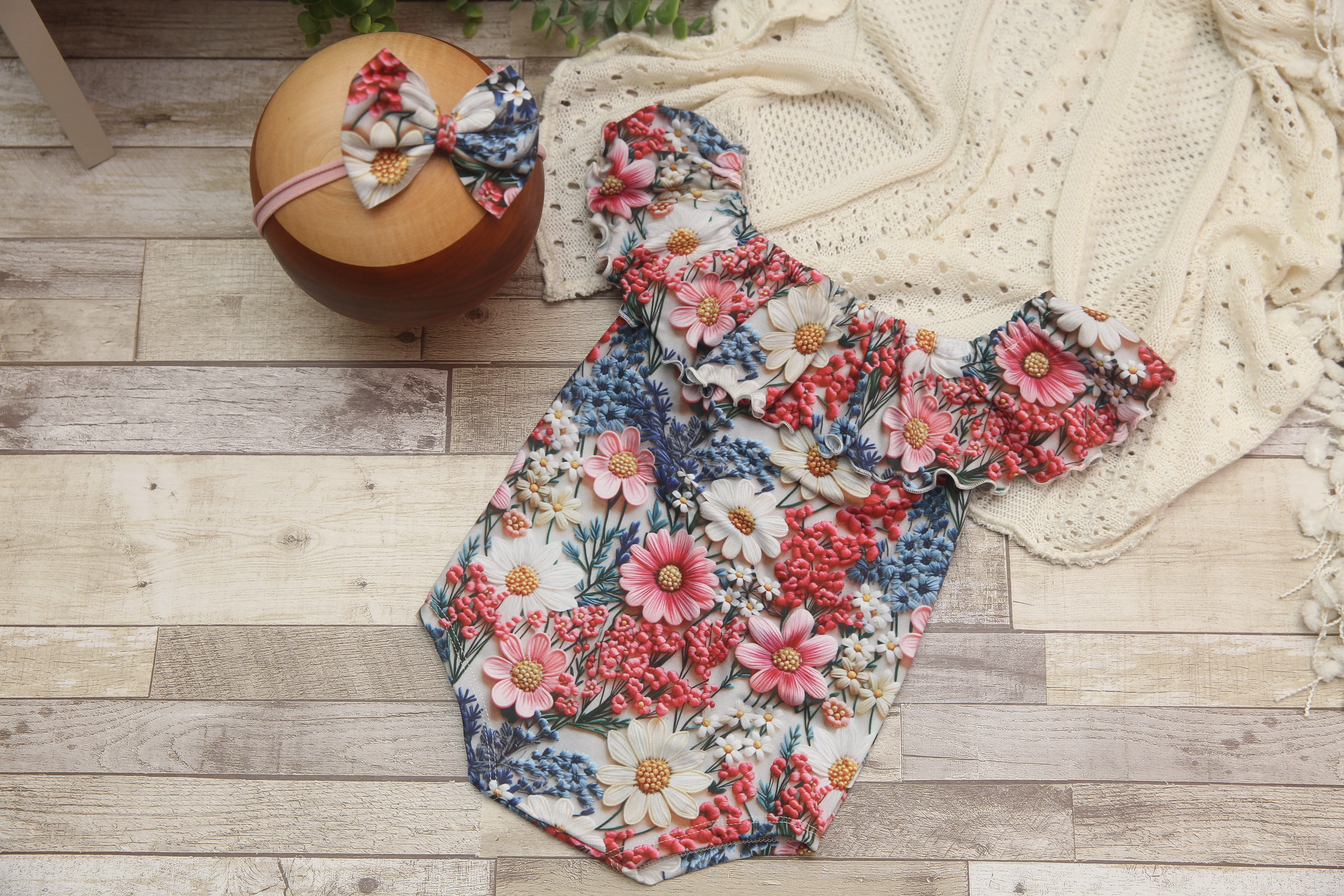 Anisa- Newborn or Sitter Flutter Romper; Newborn Romper; Sitter Romper; 3D Meadow; MADE TO ORDER