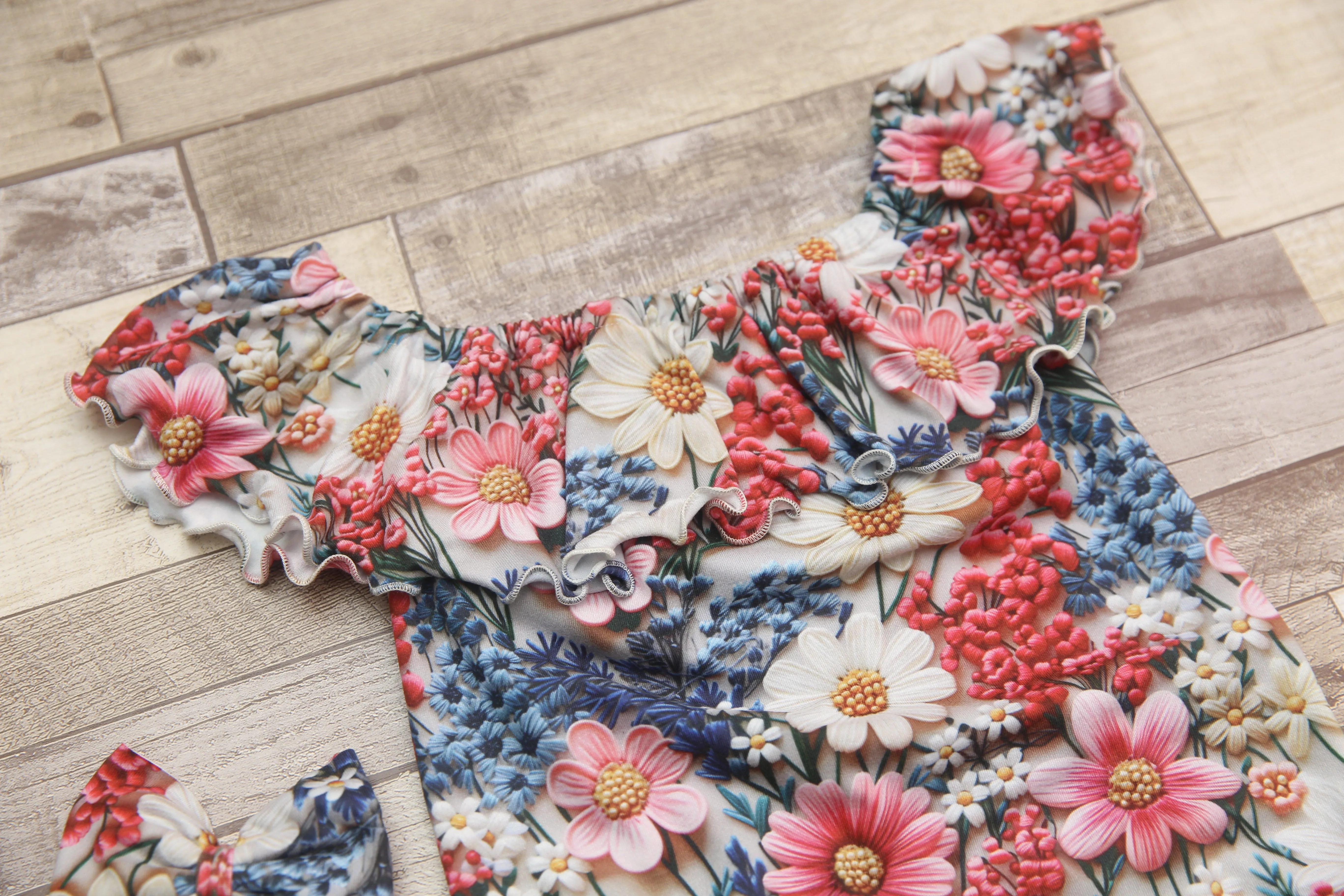 Anisa- Newborn or Sitter Flutter Romper; Newborn Romper; Sitter Romper; 3D Meadow; MADE TO ORDER