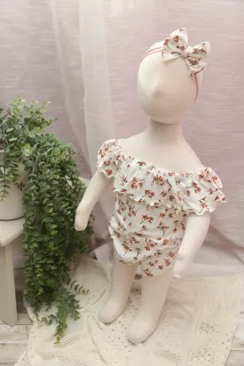 Anisa- Sitter Flutter Romper; Sitter Romper; Fluttering Pink Floral; READY TO SHIP