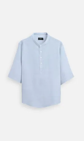 Classic Sky Blue Colour Pure Linen Kurta Style Shirt - AddysForMen