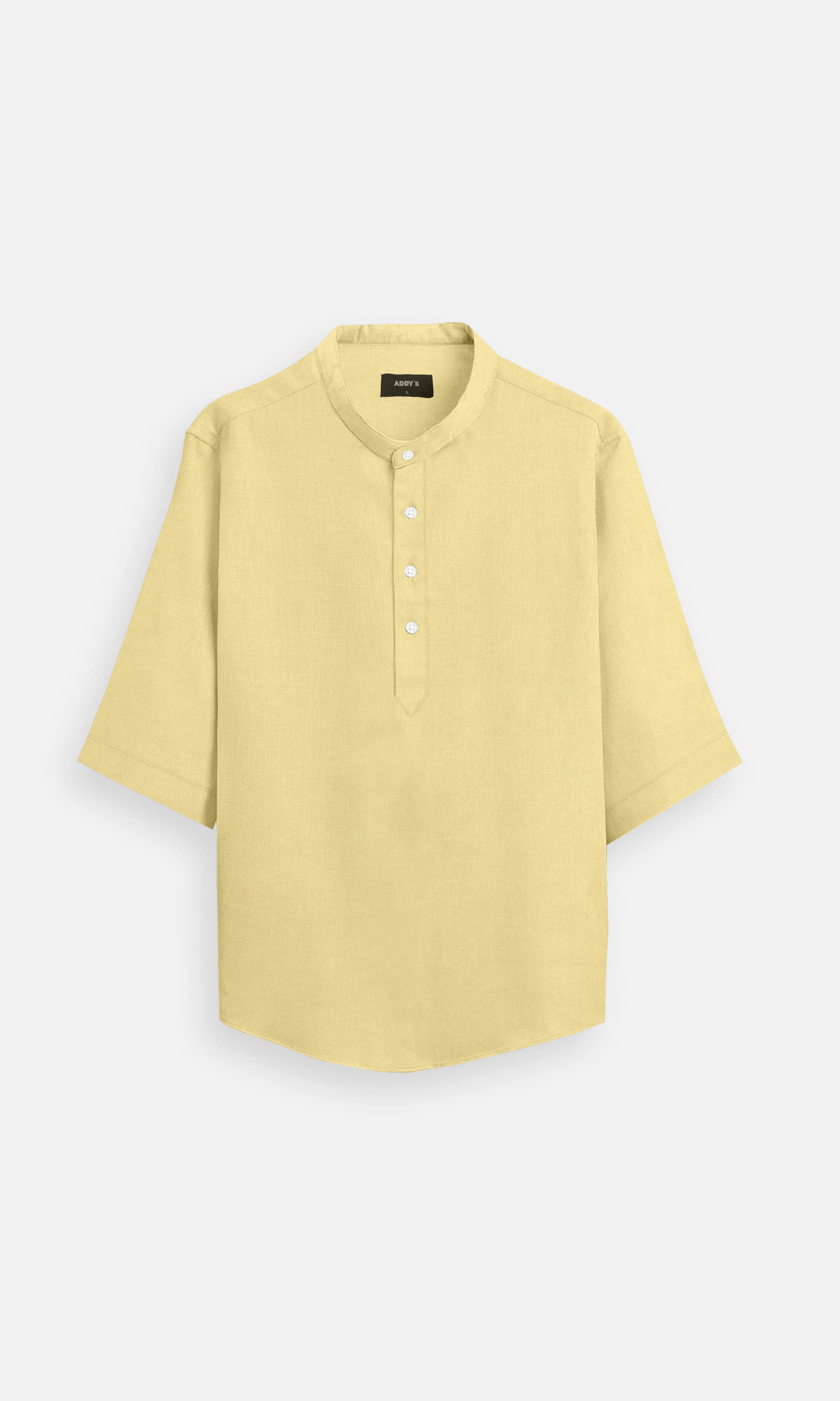 Classic Soft Yellow Pure Linen Kurta Style Shirt - AddysForMen