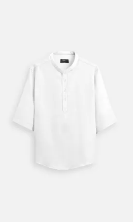 Classic White Colour Pure Linen Kurta Style Shirt - AddysForMen