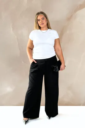 Curve woven tailored wide leg trousers in black