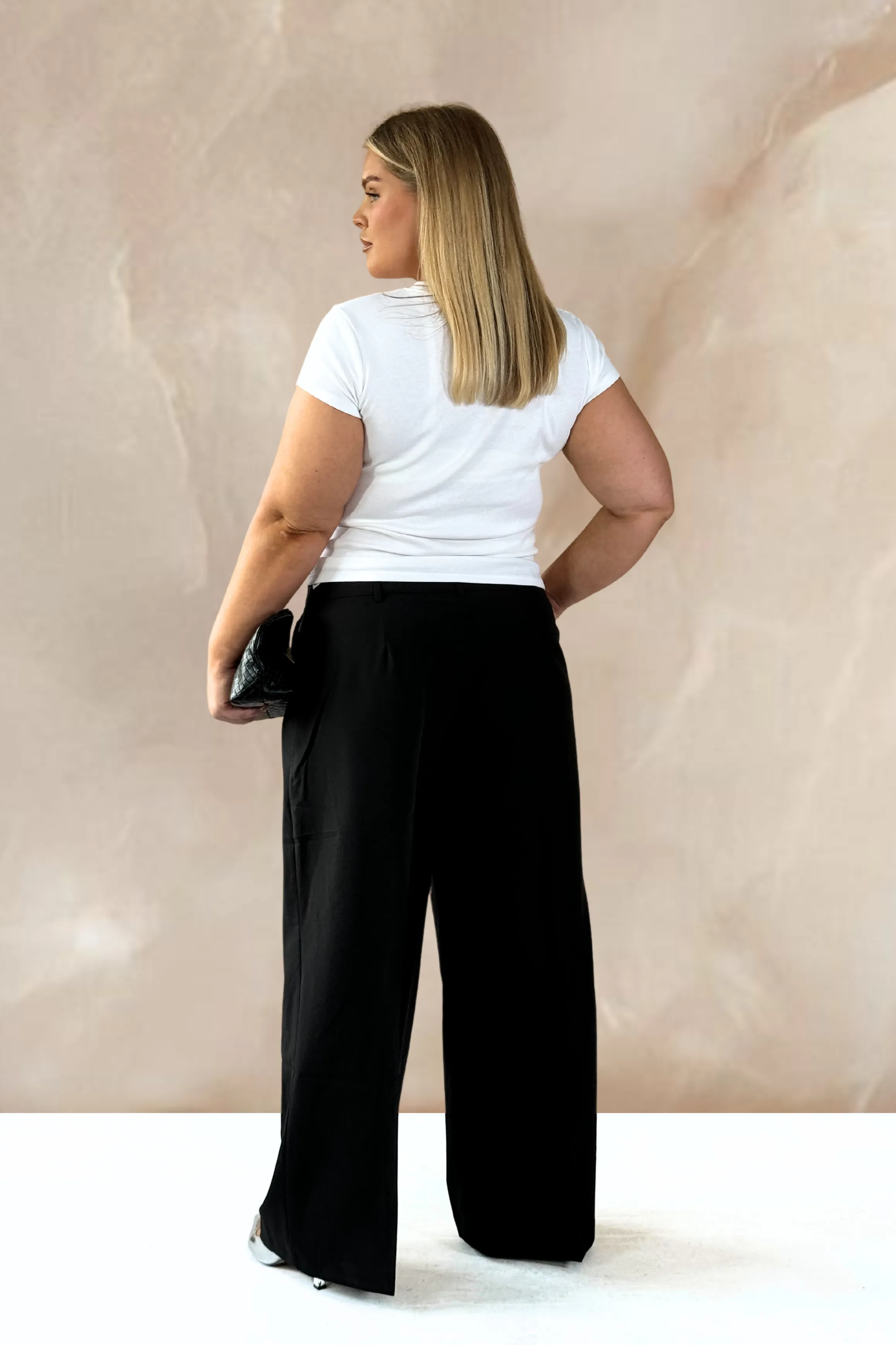 Curve woven tailored wide leg trousers in black