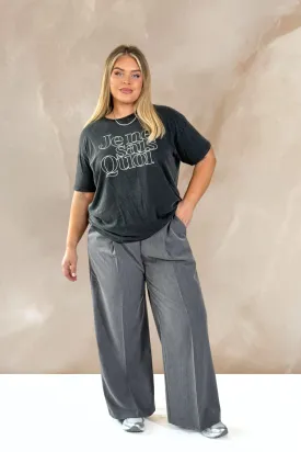 Curve woven tailored wide leg trousers in Grey