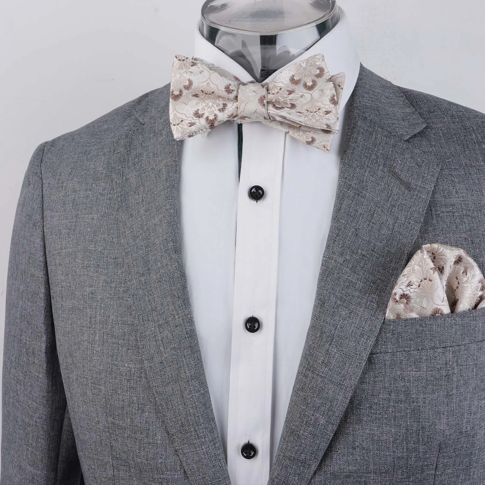 Men's Classic Floral Pattern Self-tied Bow Tie and Handkerchief Set-044