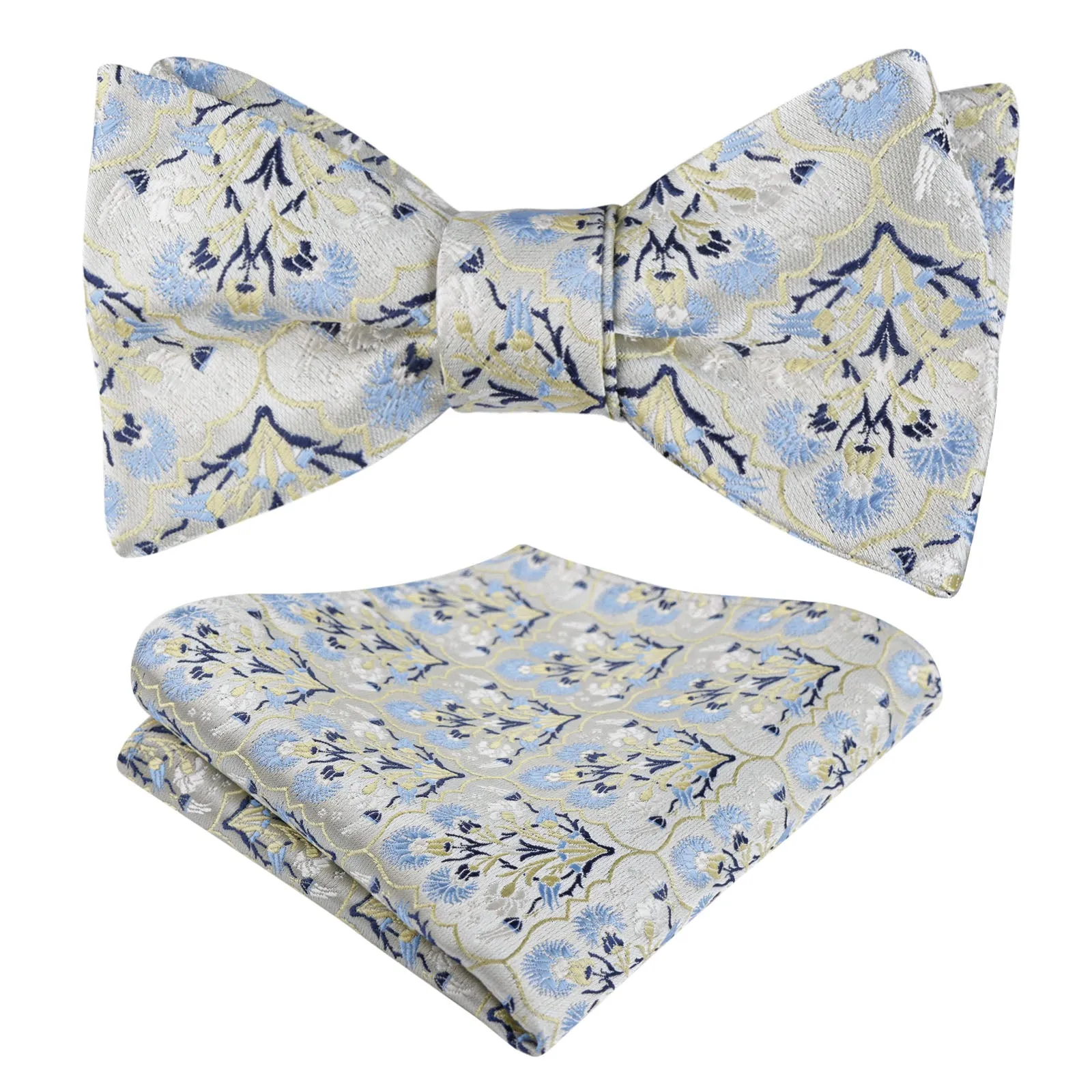Men's Classic Floral Pattern Self-tied Bow Tie and Handkerchief Set-044