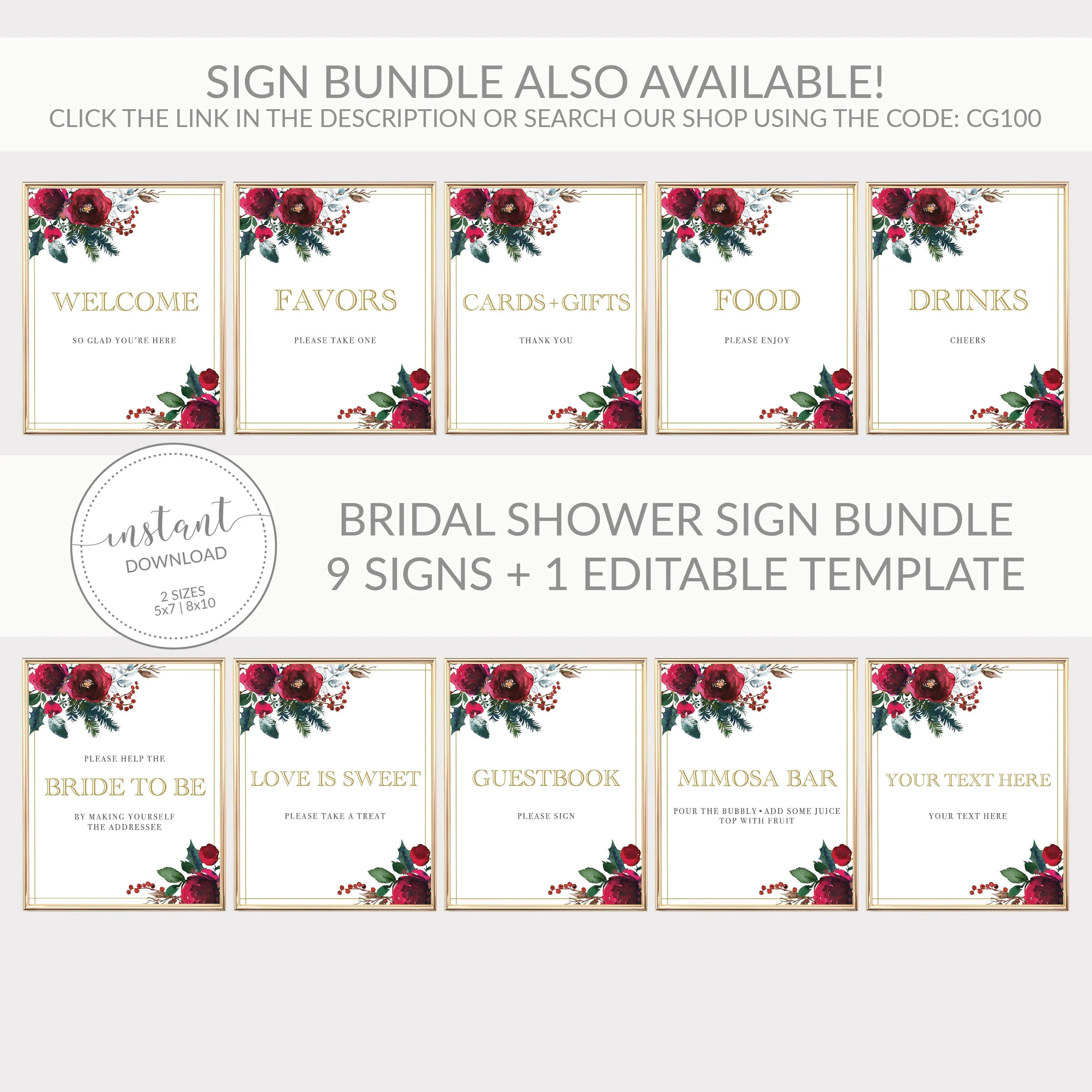 Merry and Bright Sign Printable, Winter Party Printable, INSTANT DOWNLOAD - CG100