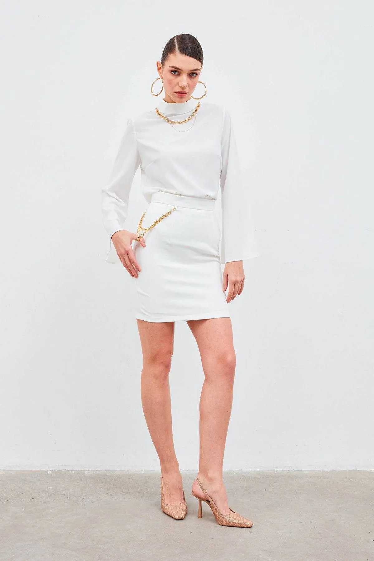 Mini Skirt with Chain Accessories - White