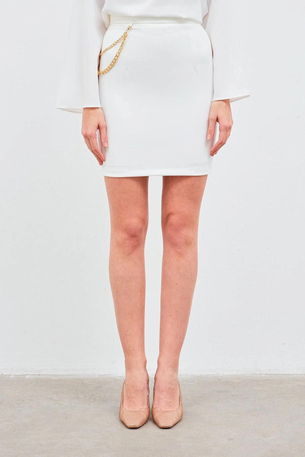 Mini Skirt with Chain Accessories - White