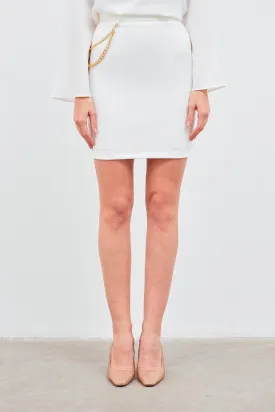 Mini Skirt with Chain Accessories - White