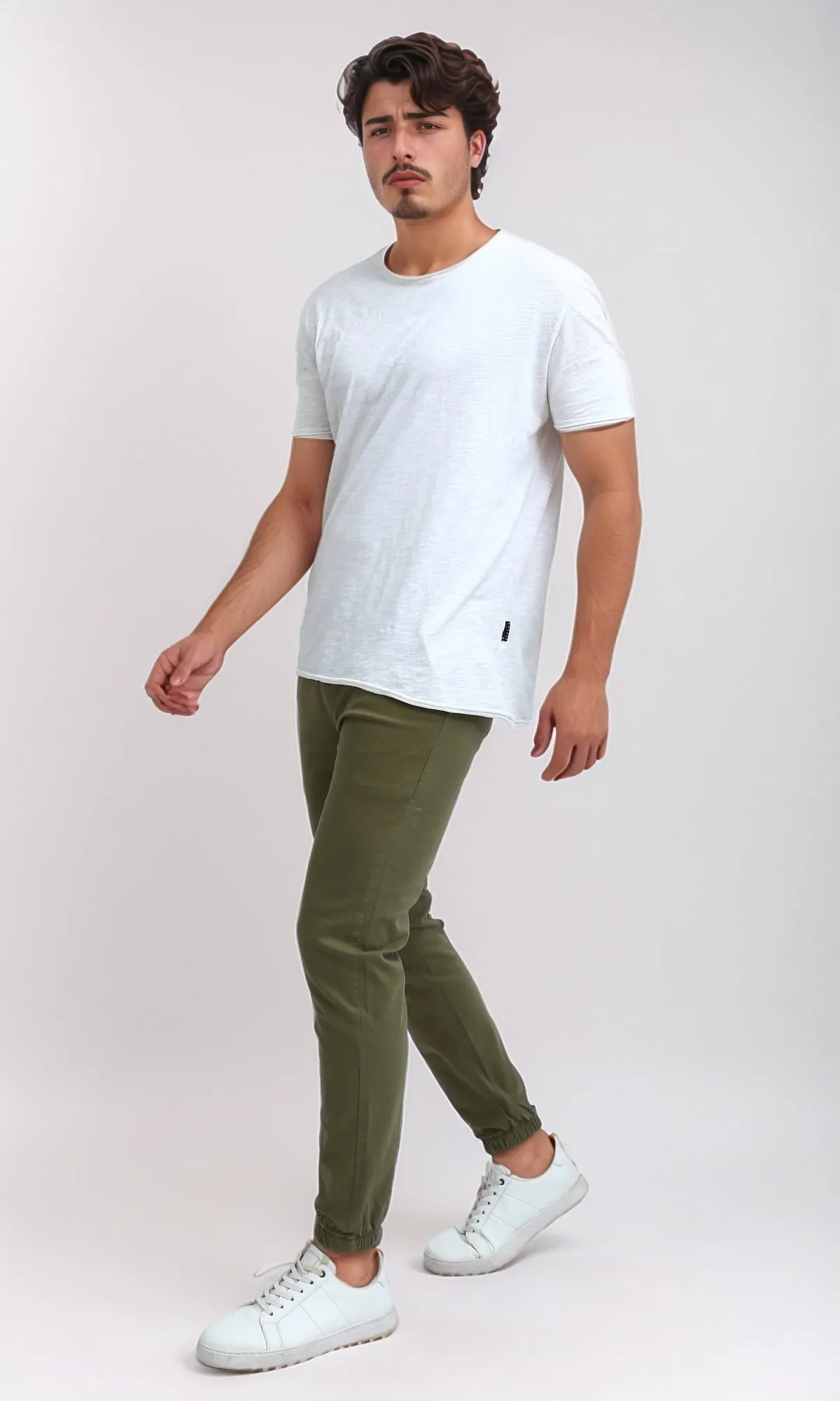 O201041 - Elastic Waist Cargo Pants with Drawstring - Olive