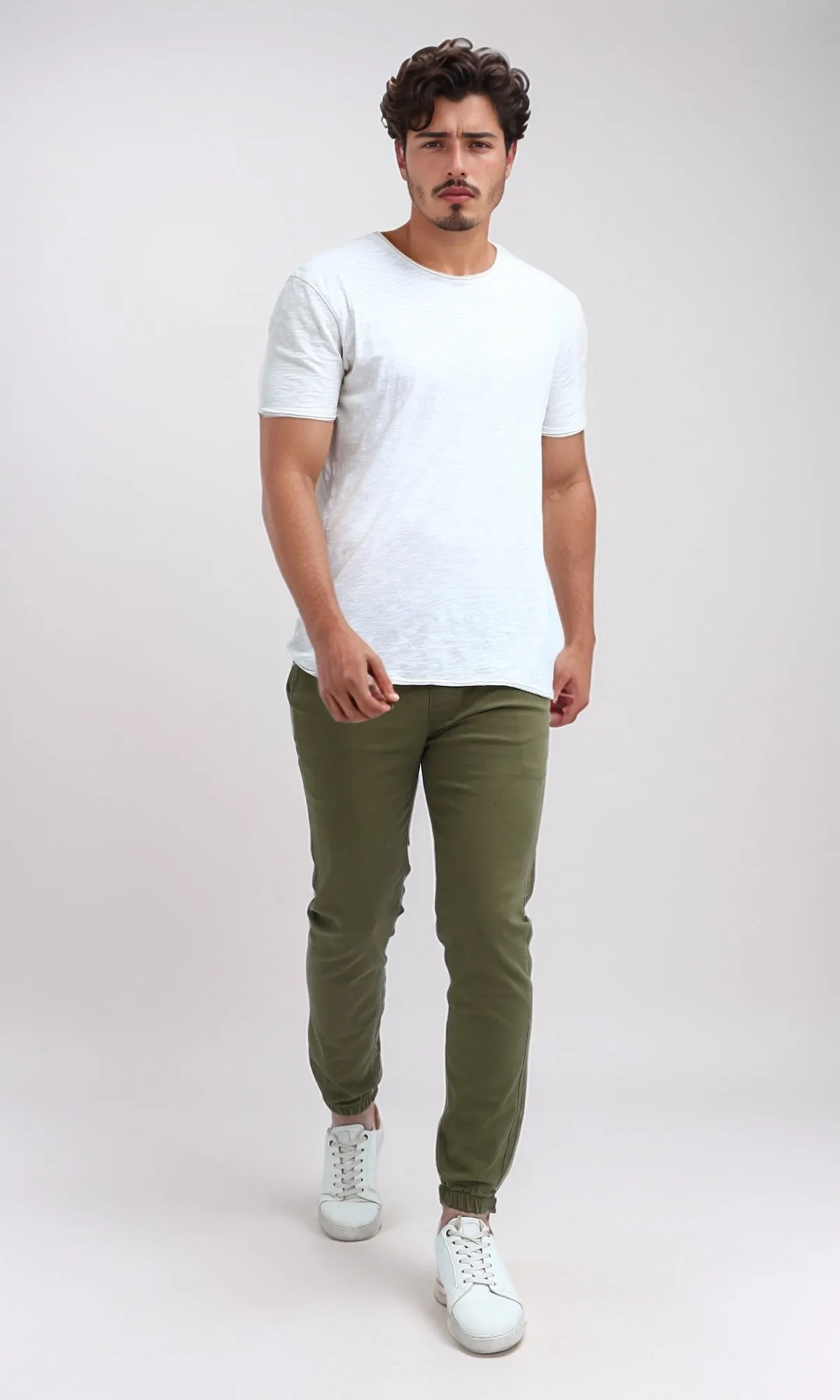O201041 - Elastic Waist Cargo Pants with Drawstring - Olive