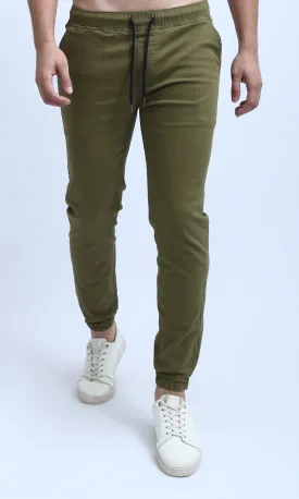 O201041 - Elastic Waist Cargo Pants with Drawstring - Olive