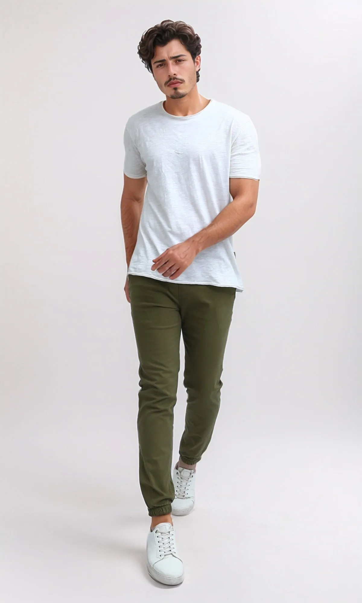 O201041 - Elastic Waist Cargo Pants with Drawstring - Olive