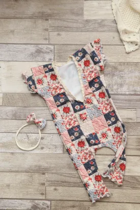 "Quilted" Newborn Madelyn Romper- Polka Dot Rose- READY TO SHIP