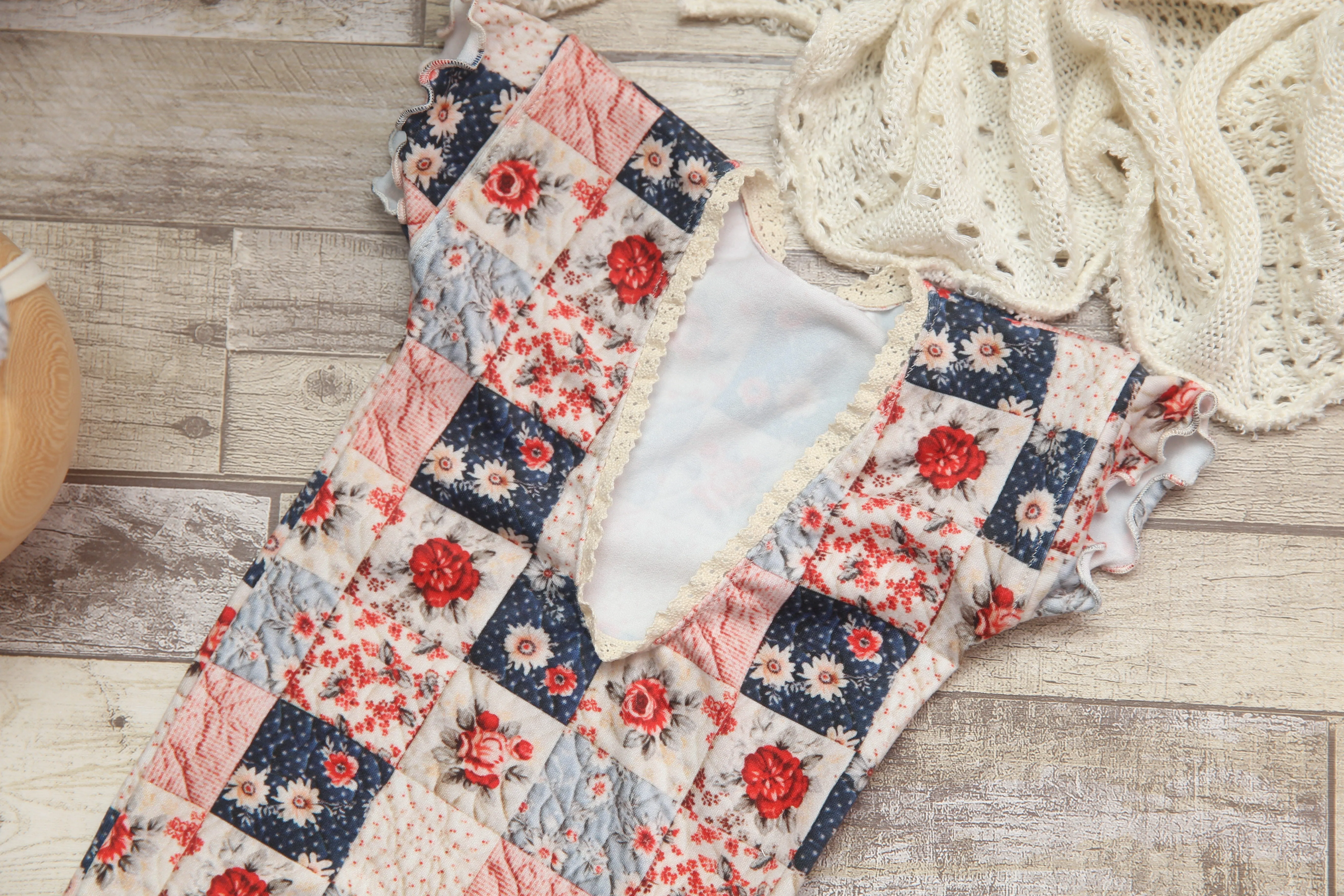 "Quilted" Newborn Madelyn Romper- Polka Dot Rose- READY TO SHIP