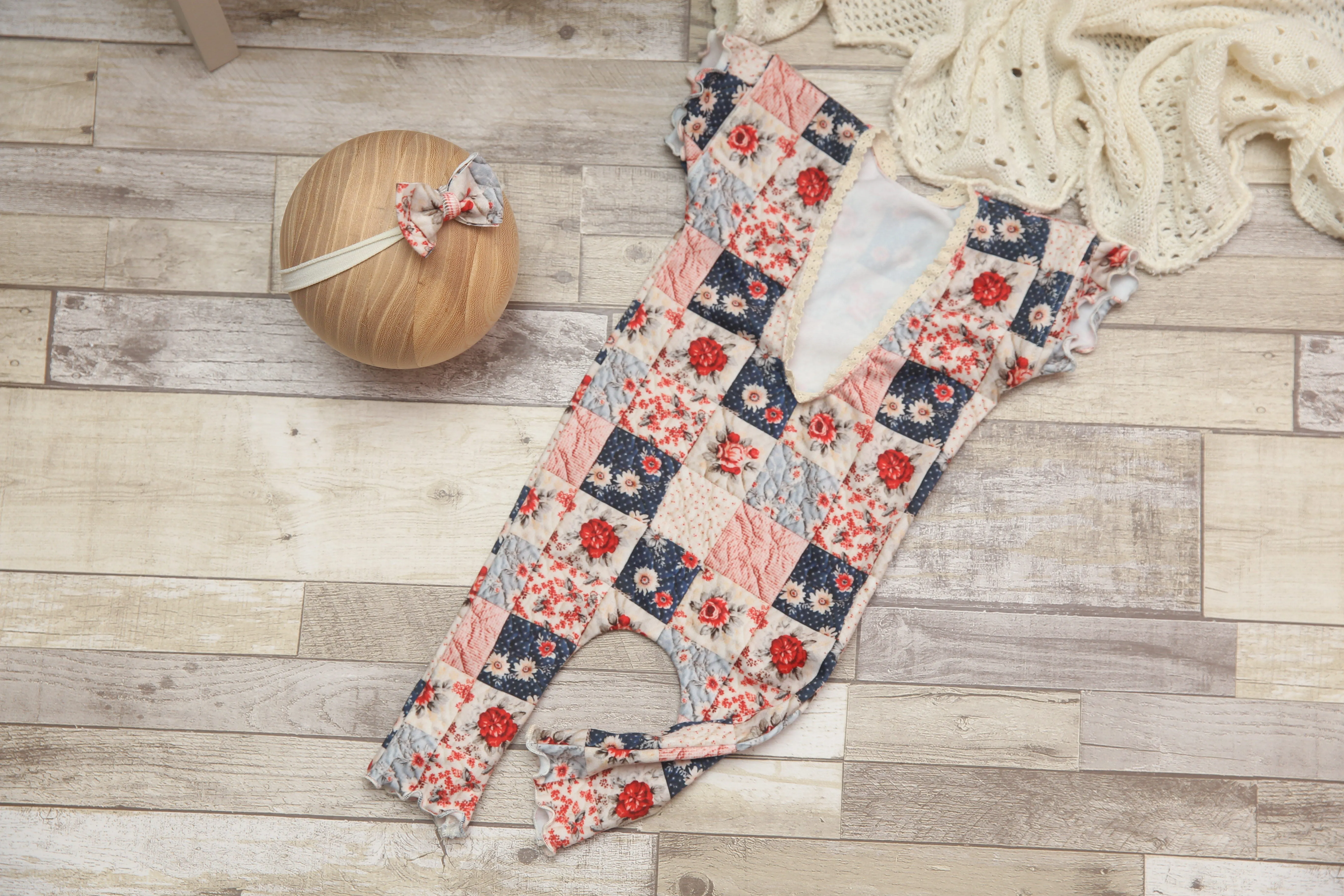 "Quilted" Newborn Madelyn Romper- Polka Dot Rose- READY TO SHIP