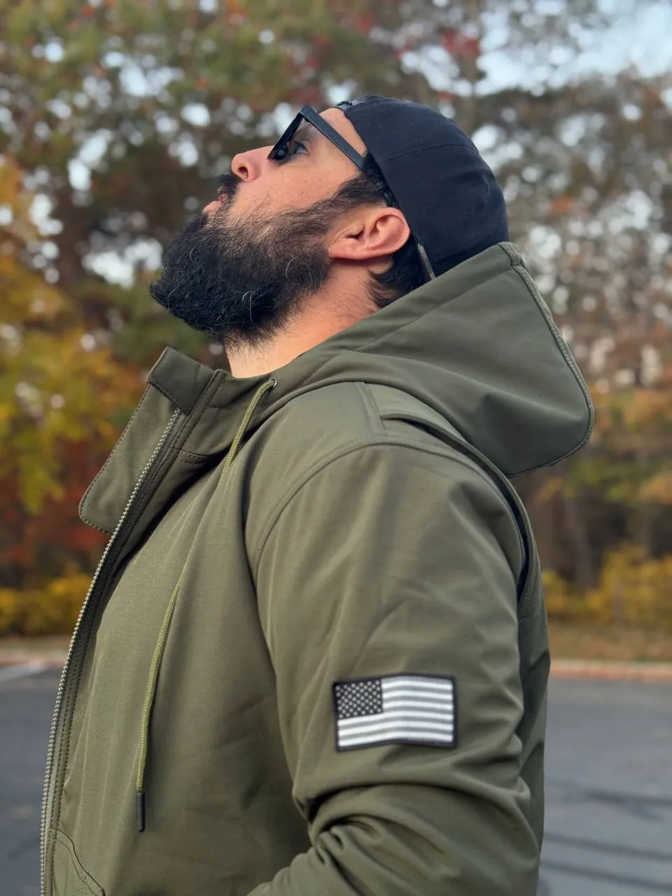 SALE Protective SoftShell Unisex Hoodie - Army Green Matte with Pads
